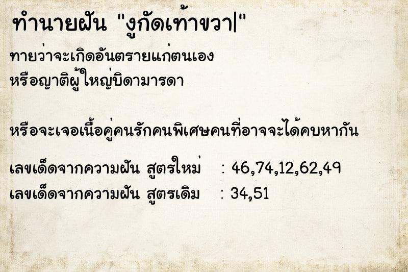 ทำนายฝันทำนายฝันงูกัดเท้าขวา|
